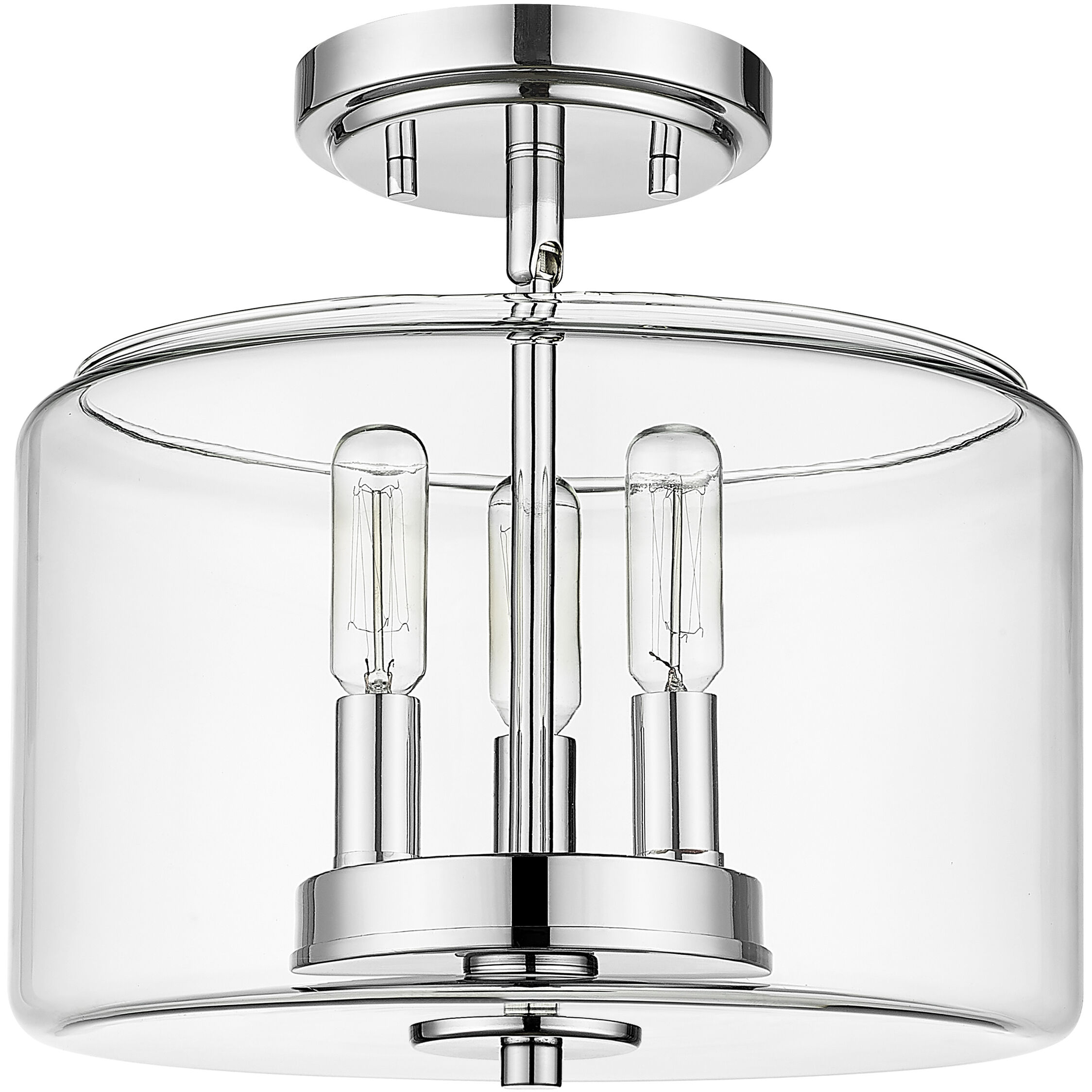 Asheville 3 Light 11 inch Chrome Indoor Semi-Flush Ceiling Light